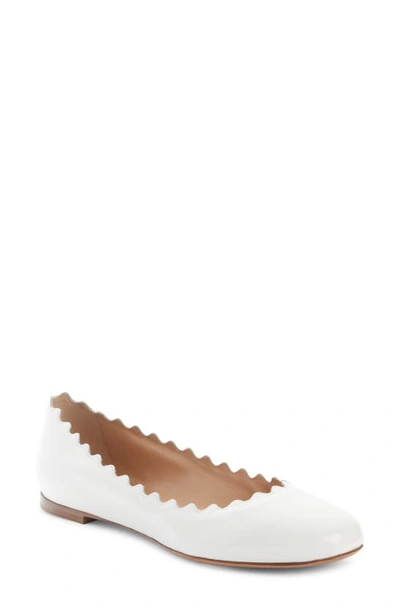 Shop Chloé Lauren Scalloped Ballet Flat In White