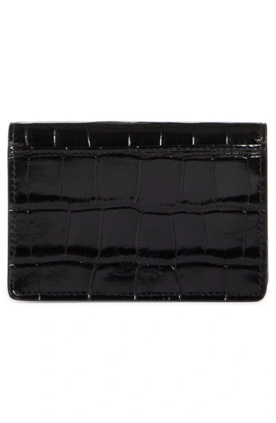 Shop Christian Louboutin Loubeka Croc Embossed Patent Leather Business Card Case In Black/ Gun Metal