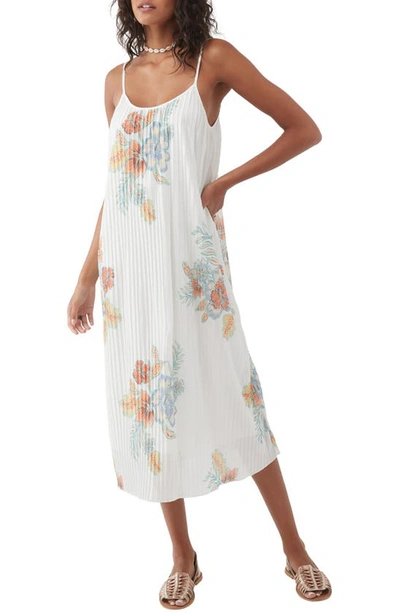 Shop O'neill Junia Pleated Floral Shift Dress In Winter White