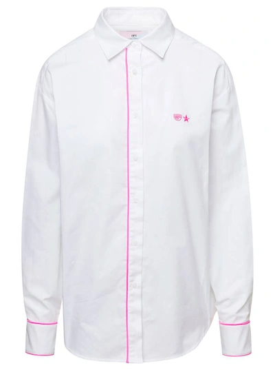 Shop Chiara Ferragni White Shirt With Contrast Piping And Embroidered Logo On The Chest In Cotton Woman