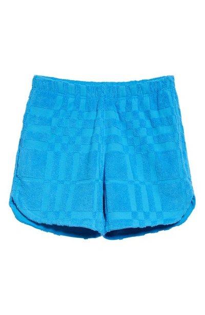 Shop Burberry Morden Mega Check Cotton Terry Shorts In Bright Cerulean Blue