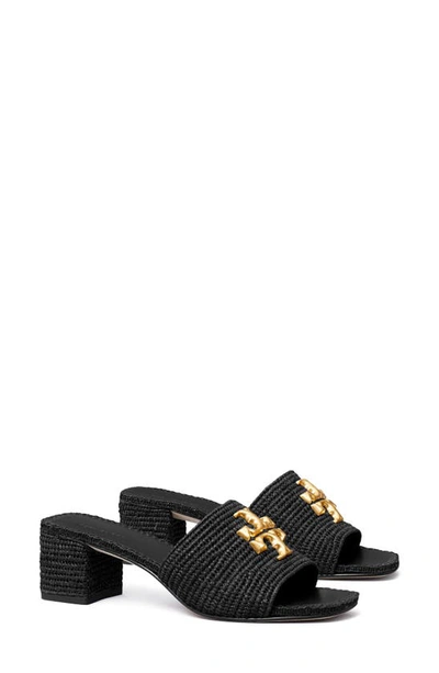 Shop Tory Burch Eleanor Raffia Slide Sandal In Perfect Black