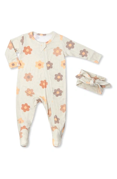 Shop Baby Grey By Everly Grey Print Jersey Footie & Headband In Daisies
