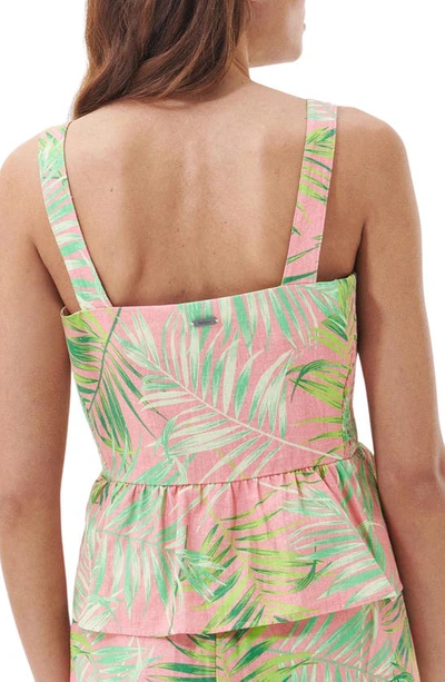 Barbour Aralia Frond Print Cotton Peplum Top In Pink Multi