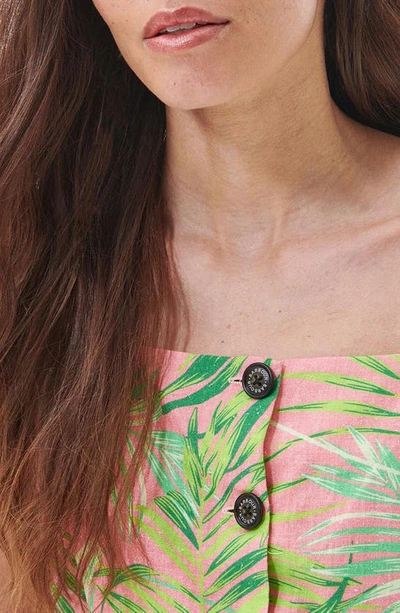 Barbour Aralia Frond Print Cotton Peplum Top In Pink Multi
