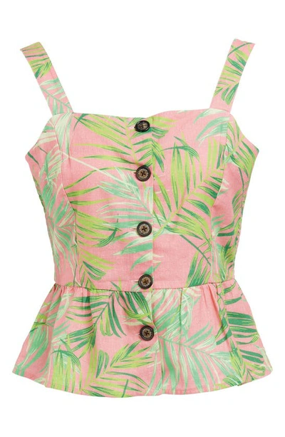 Shop Barbour Aralia Frond Print Cotton Peplum Top In Pink Multi