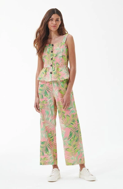 Barbour Aralia Frond Print Cotton Peplum Top In Pink Multi