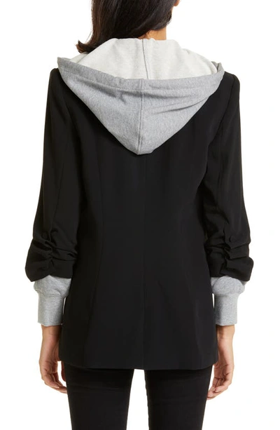 Shop Cinq À Sept Hooded Khloe Jacket In Black/ Heather Grey