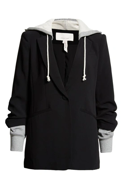 Shop Cinq À Sept Hooded Khloe Jacket In Black/ Heather Grey