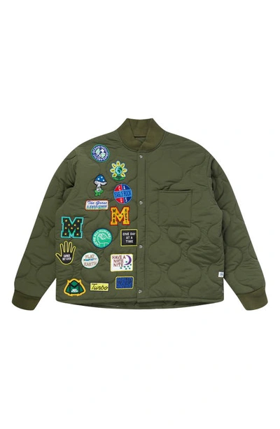 Shop Market Patch Quilted Snap-up Jacket In Green