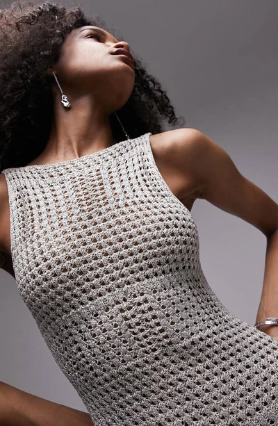 Shop Topshop Metallic Sheer Open Stitch Body-con Sweater Dress In Light Grey
