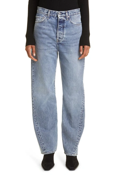 Shop Totême Twisted Seam High Waist Straight Leg Jeans In Worn Blue 485