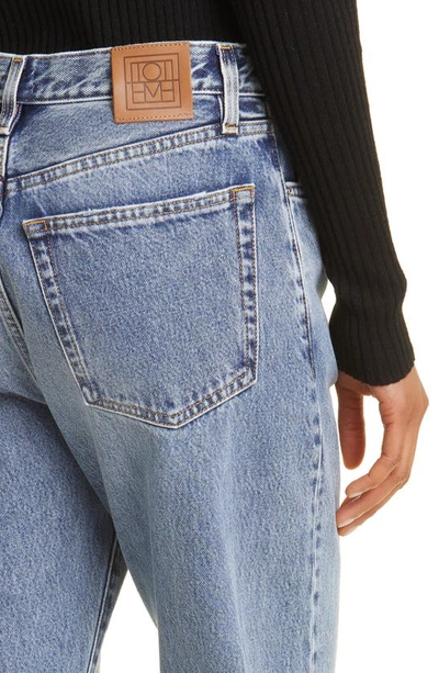 Shop Totême Twisted Seam High Waist Straight Leg Jeans In Worn Blue 485