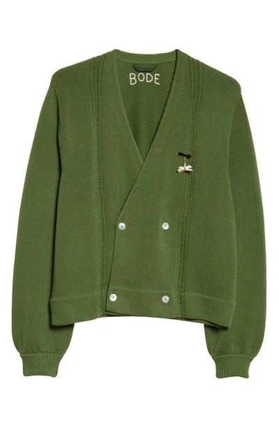 Shop Bode Double Breasted Cardigan In Ivy
