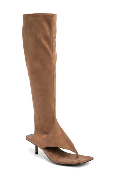 Jeffrey Campbell Confidence Knee High Sandal In Dark Natural Suede