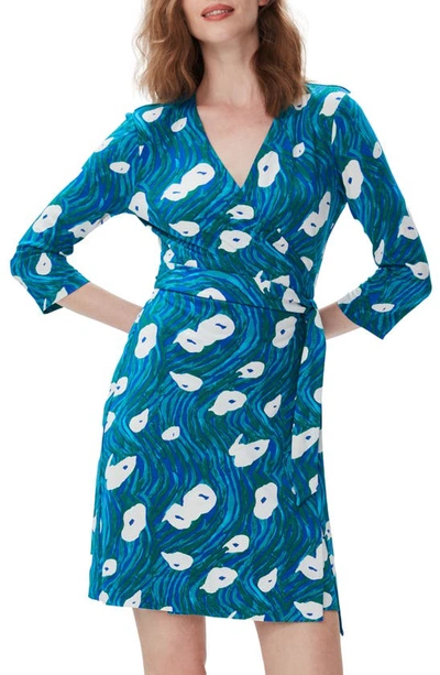 Shop Diane Von Furstenberg New Julian Two Abastract Print Silk Wrap Dress In Ocean Tide Quetzal Green