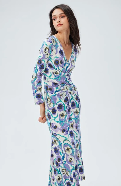 Shop Diane Von Furstenberg Timmy Abstract Floral Long Sleeve Dress In Watercolor Blossom Med Purple