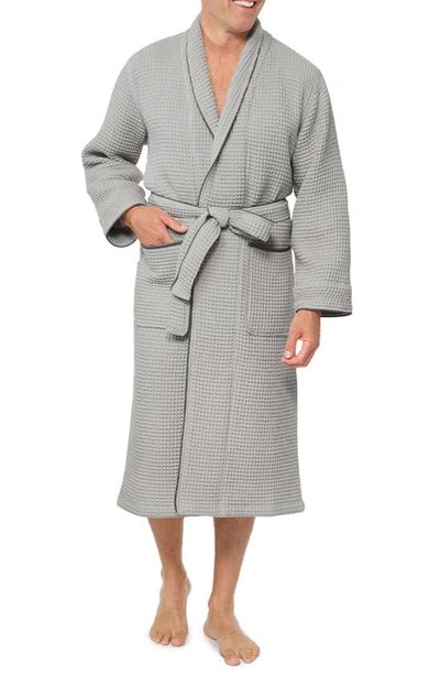 Shop Boll & Branch Organic Cotton Waffle Robe In Pewter/ Stone
