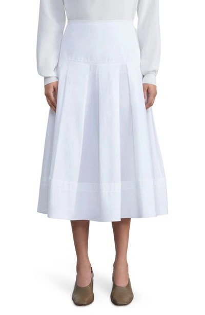 Shop Lafayette 148 Pleated Organic Cotton Poplin Midi Skirt In White