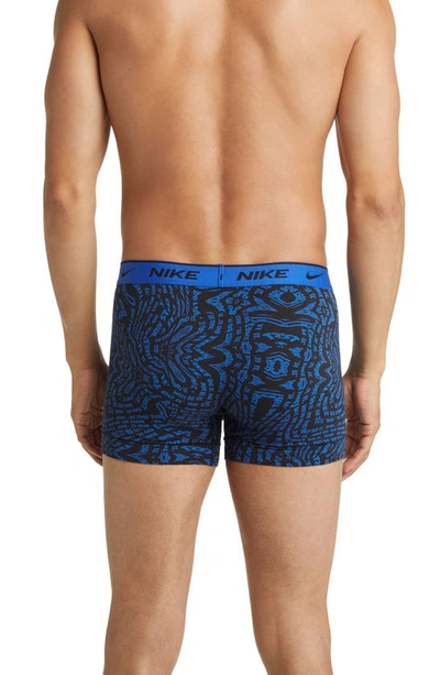 Shop Nike 3-pack Dri-fit Essential Stretch Cotton Trunks In Blue Warped Print
