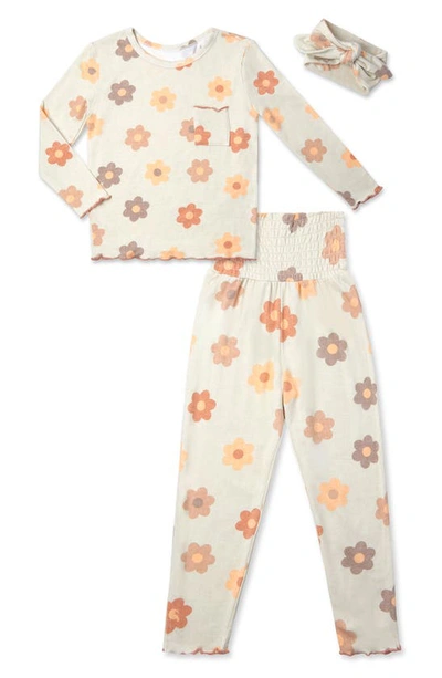 Shop Everly Grey Baby Grey By  Charlie Fitted Two-piece Pajamas & Head Wrap Set In Daisies