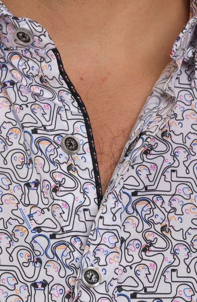 Shop Robert Graham Painted Faces Print Short Sleeve Cotton Button-up Shirt In White Multi