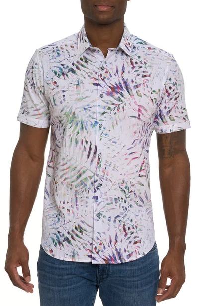 Robert Graham The Roxy Short Sleeve Button Down Shirt In White Multi Purple Print