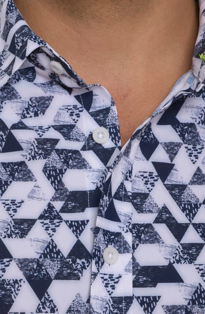 Shop Robert Graham Stamos Geo Print Short Sleeve Button-up Knit Shirt In White