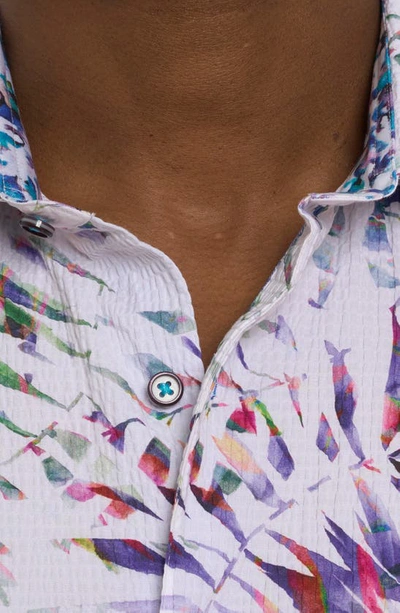Robert Graham The Roxy Short Sleeve Button Down Shirt In White Multi Purple Print
