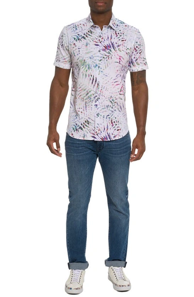 Robert Graham The Roxy Short Sleeve Button Down Shirt In White Multi Purple Print
