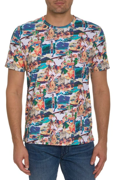 Shop Robert Graham Hawaii Vacation Cotton T-shirt In White Multi