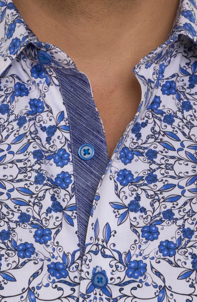 Shop Robert Graham Andaz Floral Short Sleeve Stretch Cotton Button-up Shirt In Blue