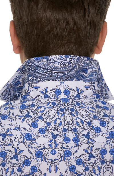 Shop Robert Graham Andaz Floral Short Sleeve Stretch Cotton Button-up Shirt In Blue