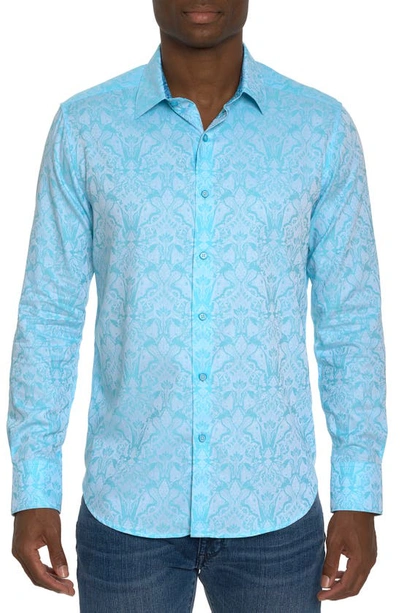 Shop Robert Graham Highland 2 Damask Jacquard Stretch Button-up Shirt In Mint