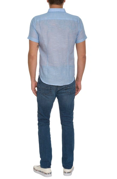 Shop Robert Graham Sloan Houndstooth Short Sleeve Linen & Cotton Button-down Shirt In Blue