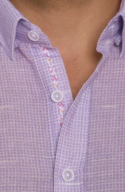 Shop Robert Graham Sloan Houndstooth Short Sleeve Linen & Cotton Button-down Shirt In Lavender