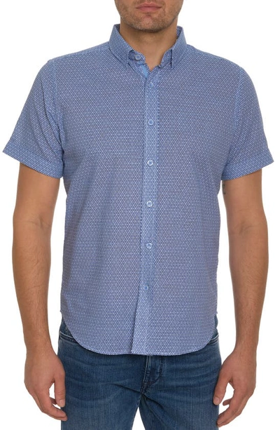 Shop Robert Graham Farina Geo Print Short Sleeve Cotton Button-up Shirt In Blue