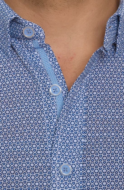 Shop Robert Graham Farina Geo Print Short Sleeve Cotton Button-up Shirt In Blue