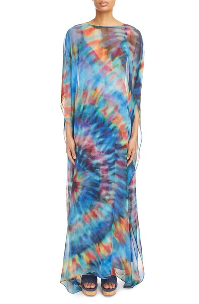Shop Chloé Tie Dye Silk Caftan & Slipdress In 4za-multicolor Blue 1