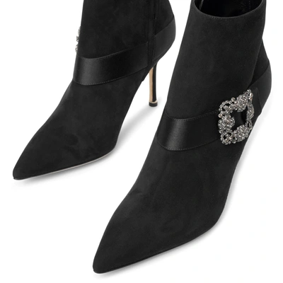 Shop Manolo Blahnik Plinianu Black Suede Ankle Boots