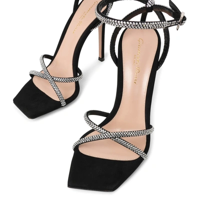Shop Gianvito Rossi Black 105 Suede Crystal Sandals