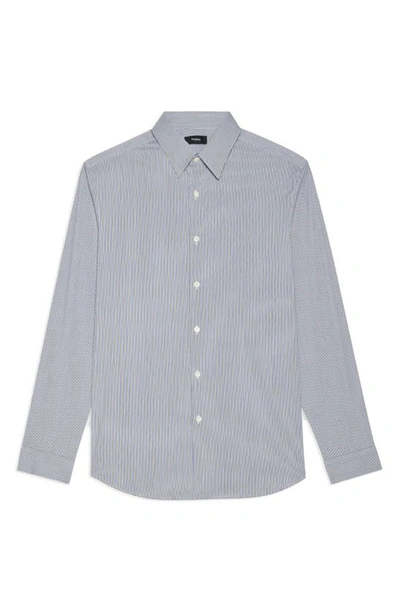Shop Theory Irving Stripe Stretch Button-up Shirt In Baltic/ White