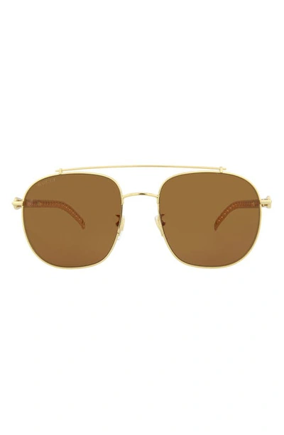 Shop Gucci 58mm Aviator Sunglasses In Gold Gold Brown