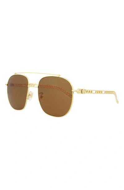 Shop Gucci 58mm Aviator Sunglasses In Gold Gold Brown