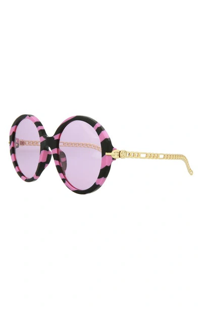 Shop Gucci 56mm Round Sunglasses In Pink Gold Pink