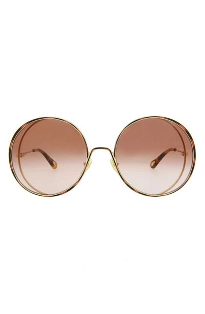 Shop Chloé Novelty 61mm Round Sunglasses In Gold Orange