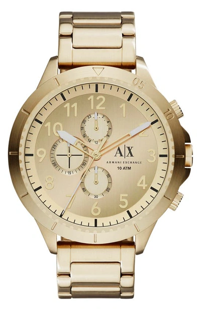 Armani Exchange Men's Chronograph Gold Tone Stainless Steel Bracelet Watch 50mm In Gold/ Gold