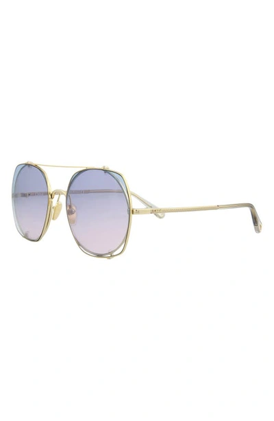 Chloé Novelty 56mm Aviator Sunglasses In Gold Grey Light Blue