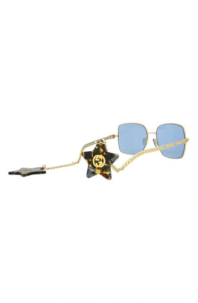 Gucci 61mm Square Sunglasses With Chain In Gold Gold Blue