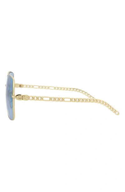 Gucci 61mm Square Sunglasses With Chain In Gold Gold Blue
